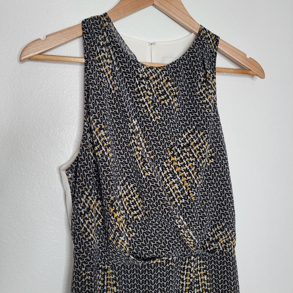 Reiss Naima Bow Detail Midi Dress In Navy and Gold Print Size 6 - Picture 4 of 8